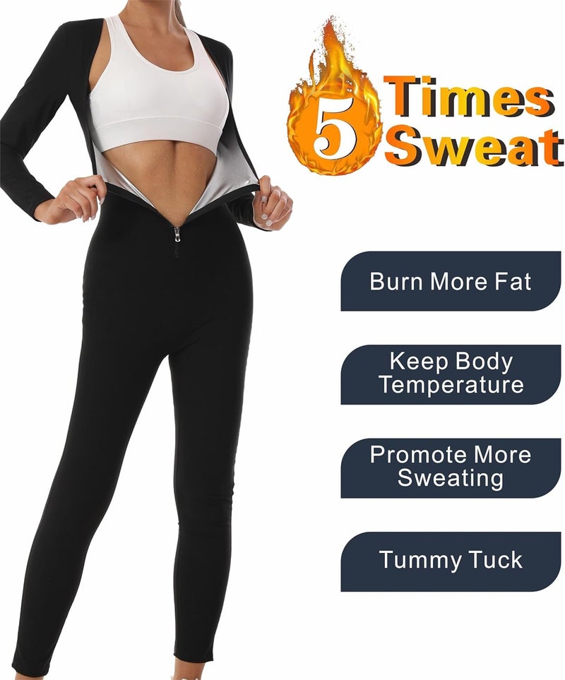 Dokelovy Women's Sauna Suit Workout Sets Long Sleeve Jumpsuit, Full Body Corset Sweatsuit Sweat-Enhancing Waist Trainer - Image 3